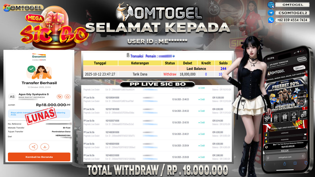 OMTOGEL JACKPOT PRAGMATIC CASINO PP LIVE SIC BO 18 JUTA DI BAYAR LUNAS ,-