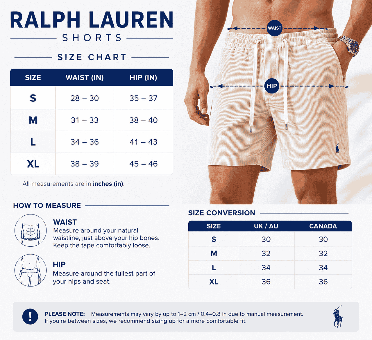 Shorts size guide
