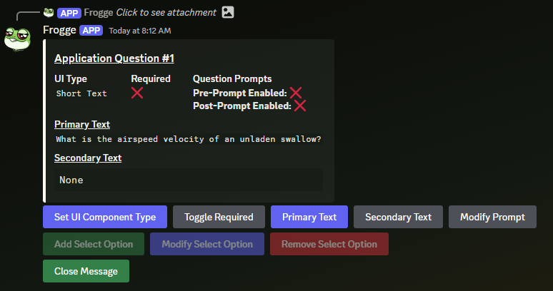 Question Main Menu