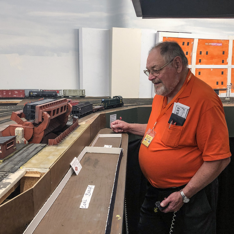 Ted dumps a live load of coal at the Hatfield Whiting Rotaside dumper