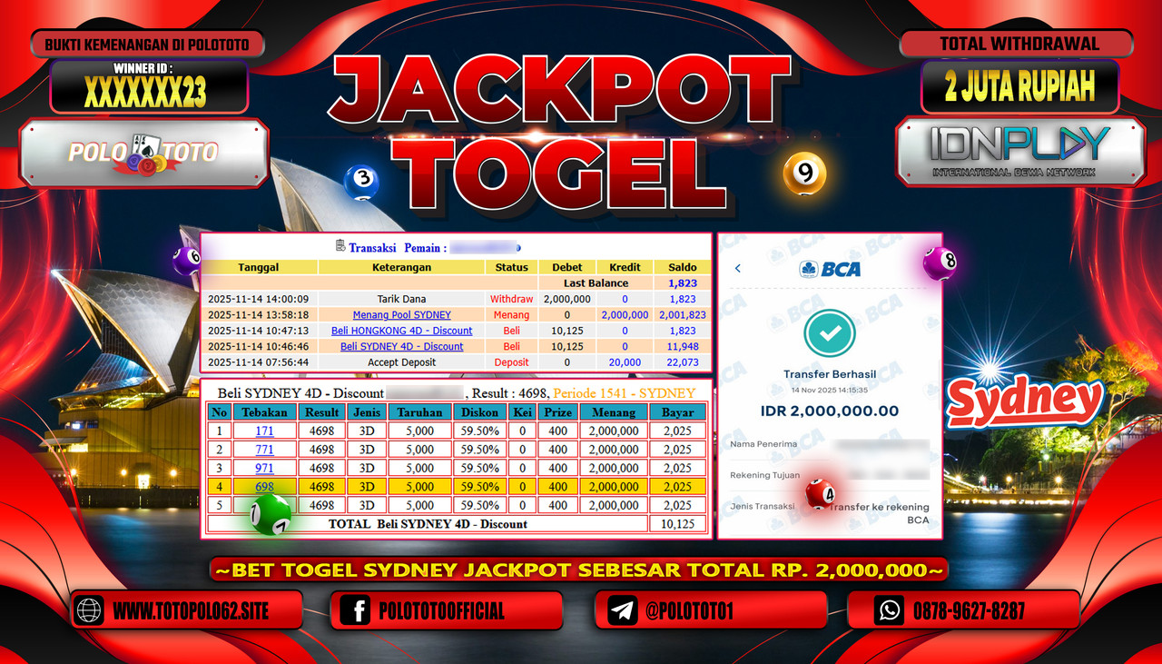 POLOTOTO JACKPOT TOGEL POOL SYDNEY Rp.2.000.000,- LUNAS