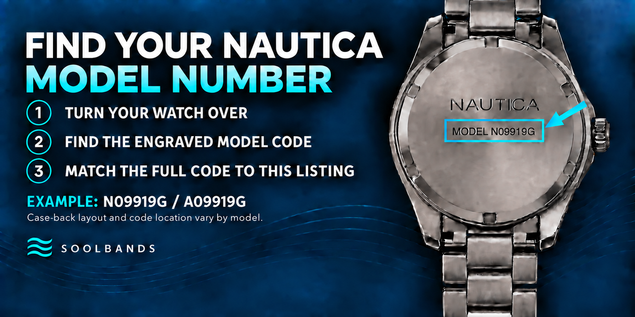 How to find the Nautica N09919G or A09919G model number on the watch case back