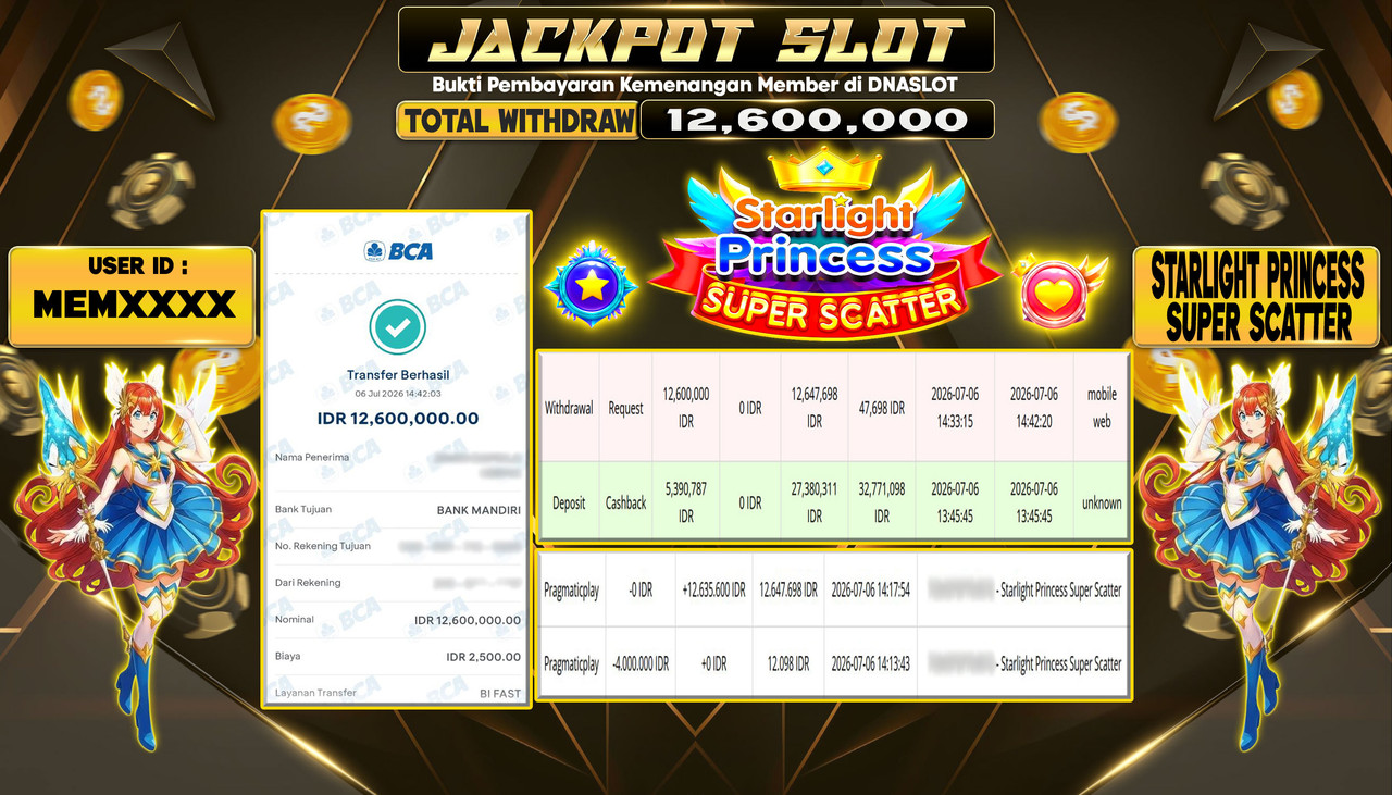 JACKPOT SLOT STARLIGHT PRINCESS SUPER SCATTER  06 JULY 2026
