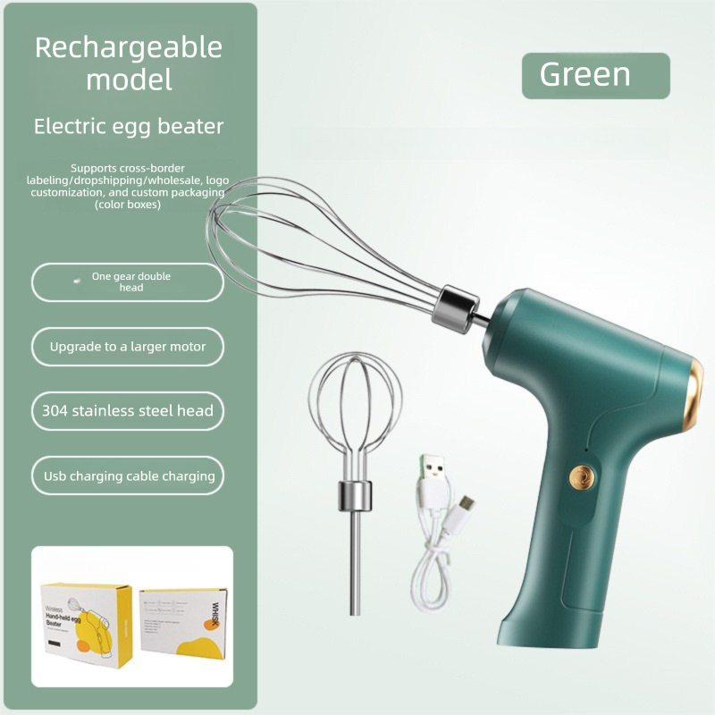 Compact Electric Dual-Head Handheld Egg Whisk Multi-Function Automatic Cream Whipper and Food Mixer J-8 Green 1-Speed