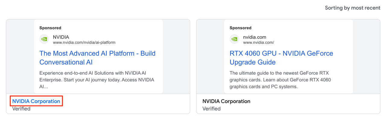 selecting an advertiser from the list of ads