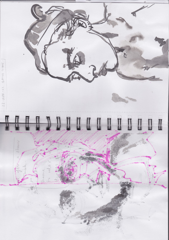 ink portrait sketch of woman scanned in by photocopier