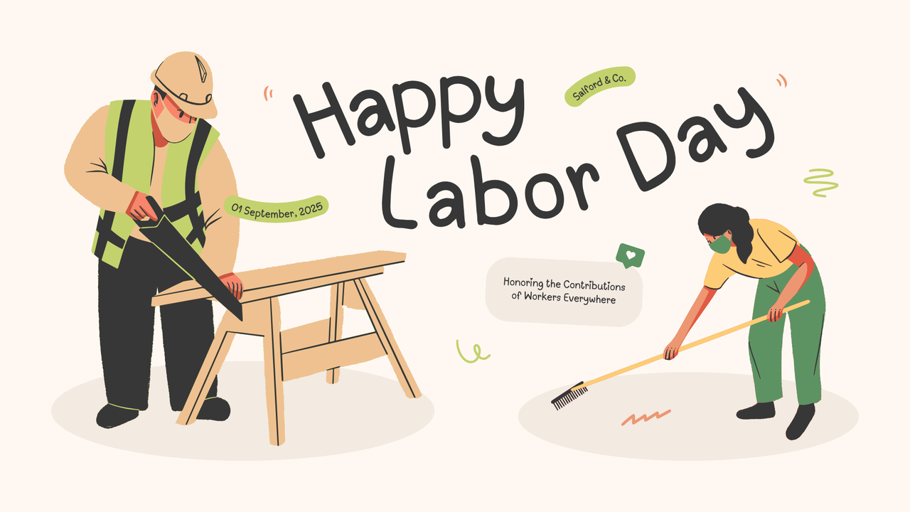 Tan Green and Black Illustrative Labor Day Presentation