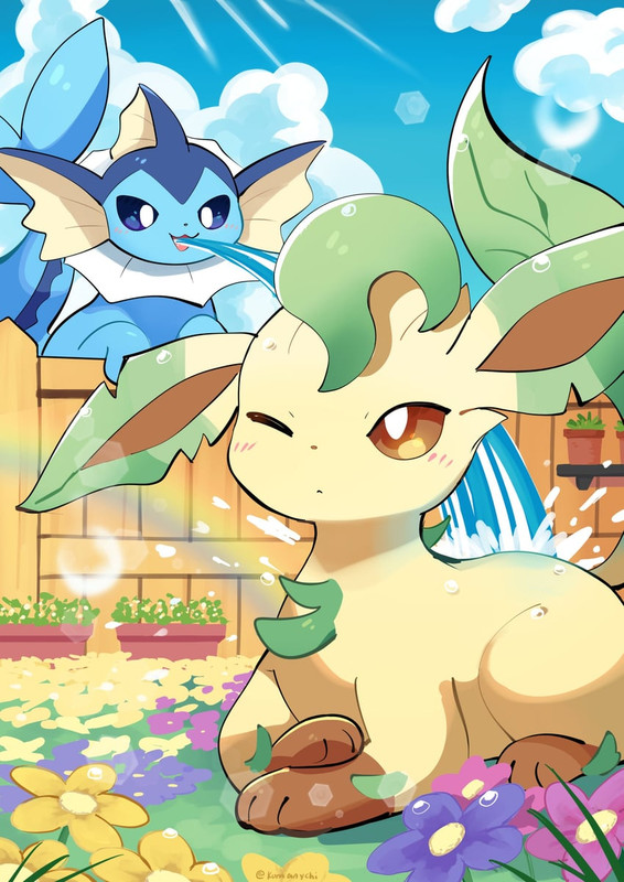 vaporeon-and-leafeon-pokemon-drawn-by-ko
