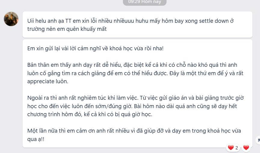 Ảnh chụp phản hồi học viên 1