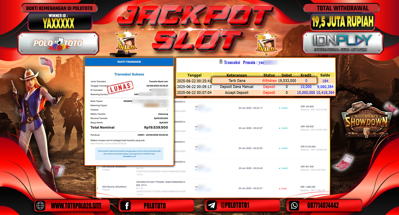 POLOTOTO JACKPOT SLOT WILD BOUNTY SHOWDOWN Rp.19.533.000,-