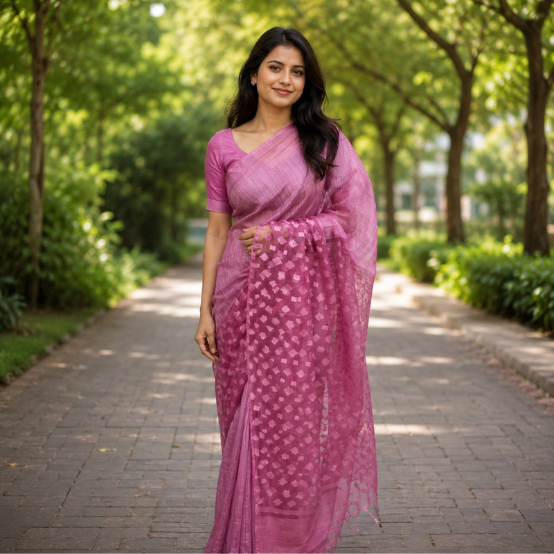 Qyaari Women's Traditional Crafted Mangalgiri Silk Saree with Unstitched Blouse Piece