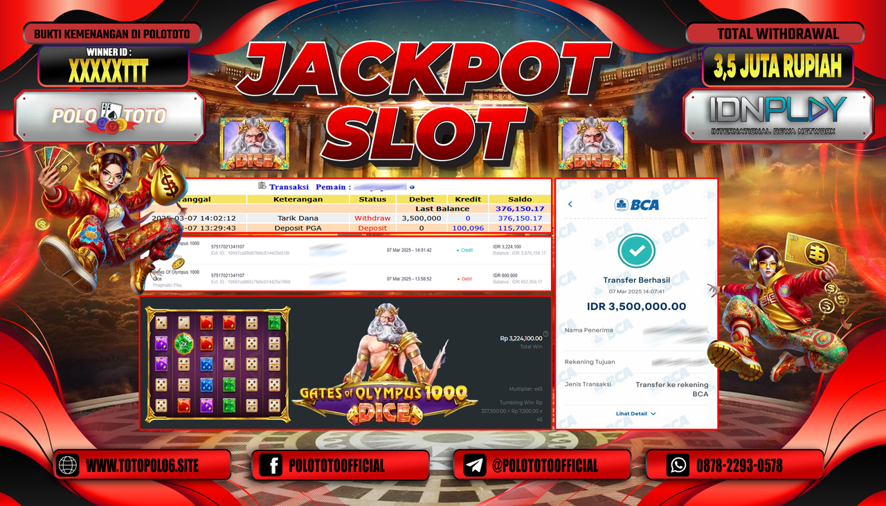 POLOTOTO JACKPOT SLOT GATES OF OLYMPUS DICE 1000 Rp.3.500.000,-