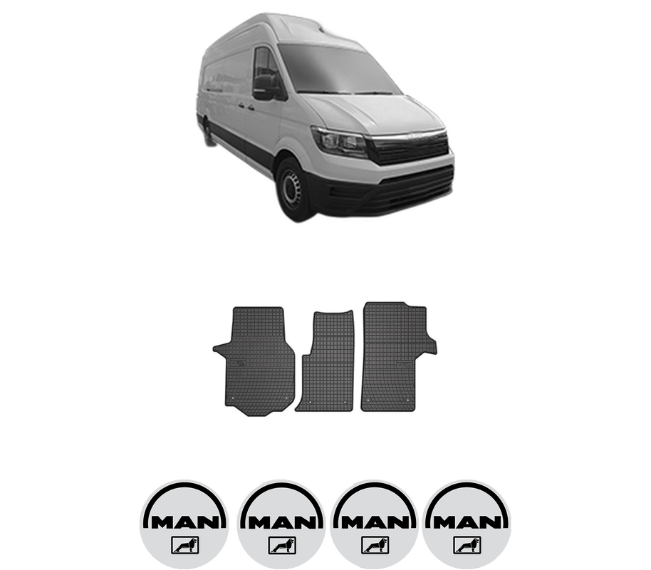 Set covorase presuri MAN TGE Van din 2017-2024, auto, din cauciuc thermoplastic, 4 Stickere auto cu MAN