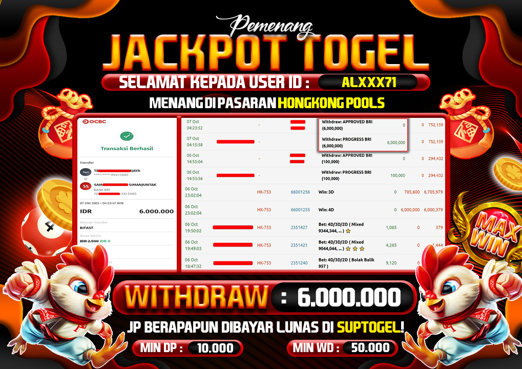  BUKTI KEMENANGAN 07 OCTOBER 2025 MENANG DI PERMAINAN  TOGEL PASARAN HONGKONG POOLS 6 JT