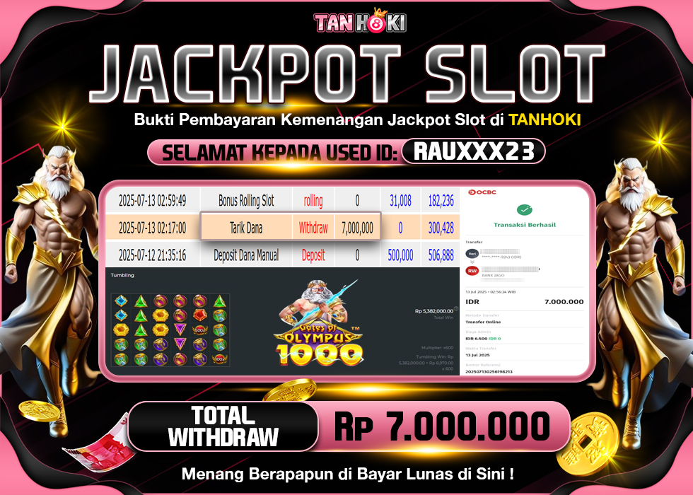 TANHOKI JACKPOT SLOT GATES OF OLYMPUS 1000 Rp.7.000.000,- LUNAS