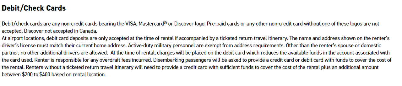¿Qué formas de pago se aceptan para alquilar un auto? - Tarjetas de Crédito / Débito en USA - Forum USA and Canada