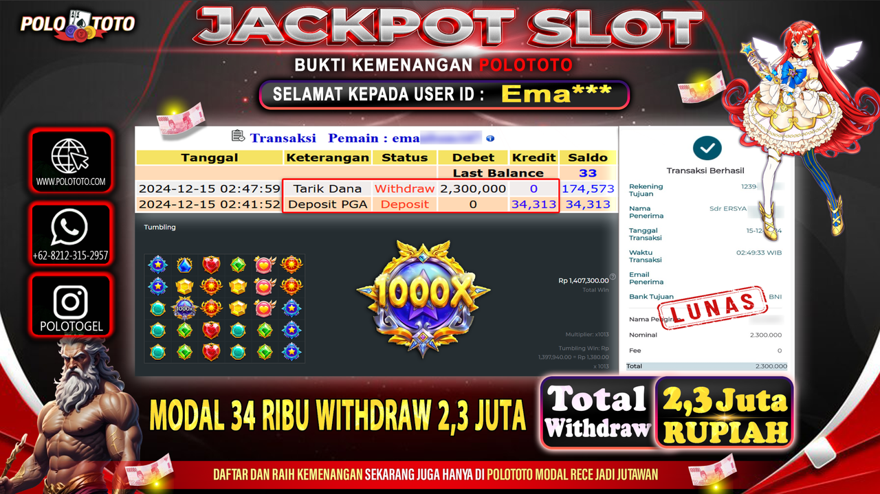 POLOTOTO JACKPOT SLOT STARLIGHT PRINCESS 1000 Rp.2,300.000,-