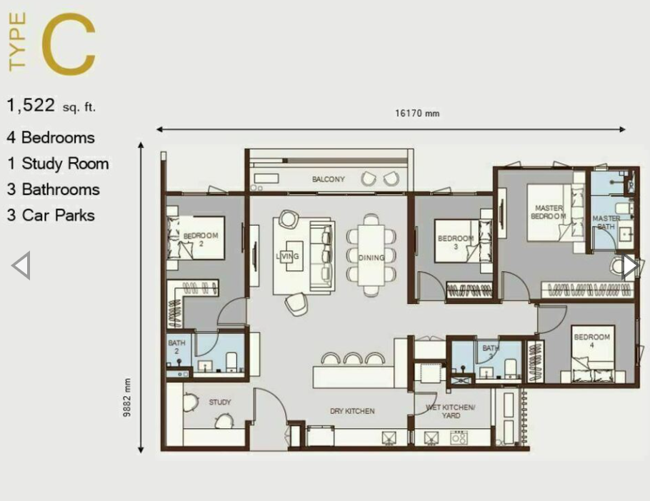 Park One Type C floor plan in Melawati, Selangor