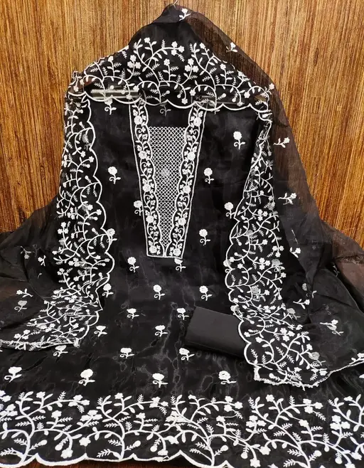 Women Black Embroidered Organza Suits & Dress Materials
(R117)