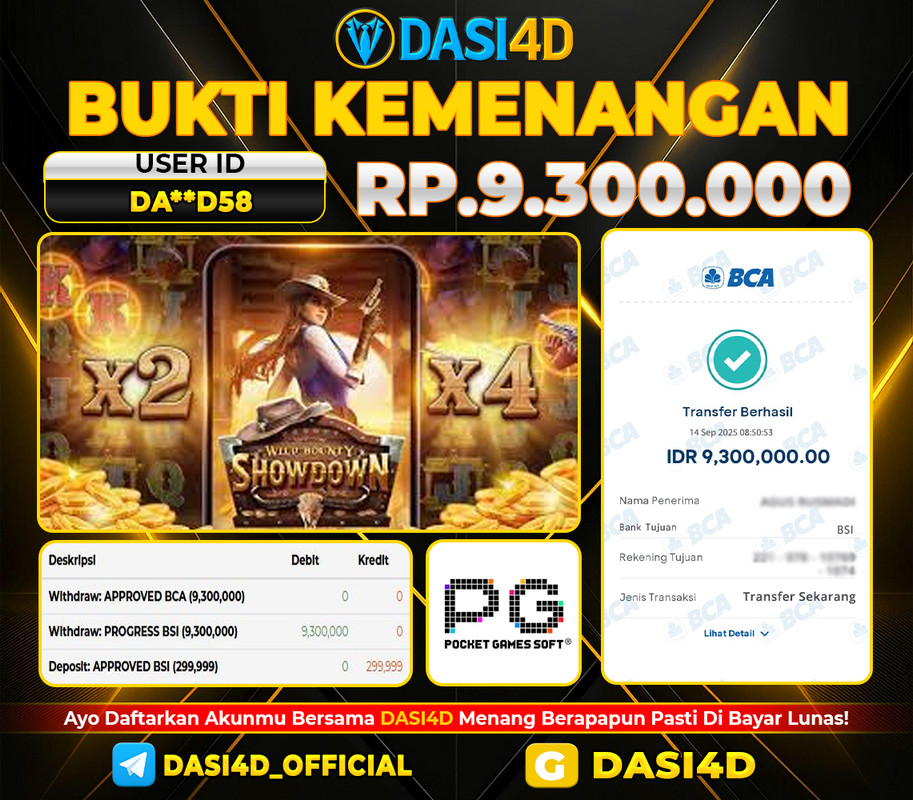 BUKTI KEMENANGAN 14 SEPTEMBER  2025 DI  WILD BOUNTY SHOWDOWN  RP 9.300.000