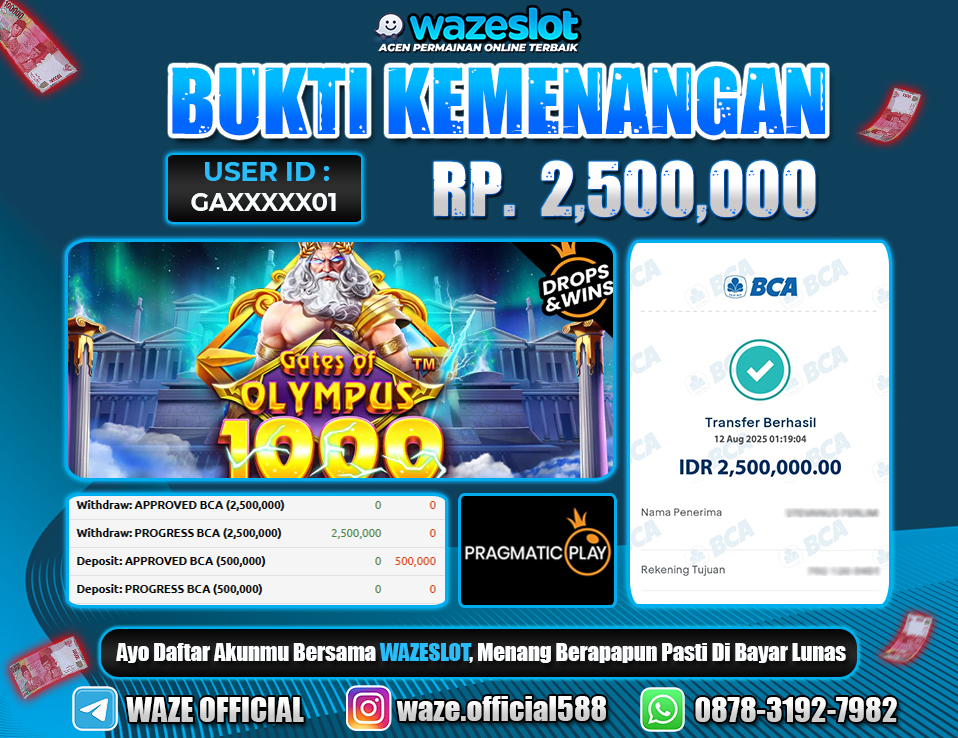 BUKTI KEMENANGAN 12 AGUSTUS 2025 GAME GATES OF OLYMPUS 1000 ( PRAGMATIC PLAY )