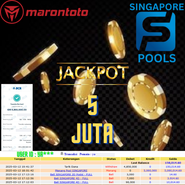 Bukti Kemenangan Member Marontoto Sebesar 5,000,000 JuTa
