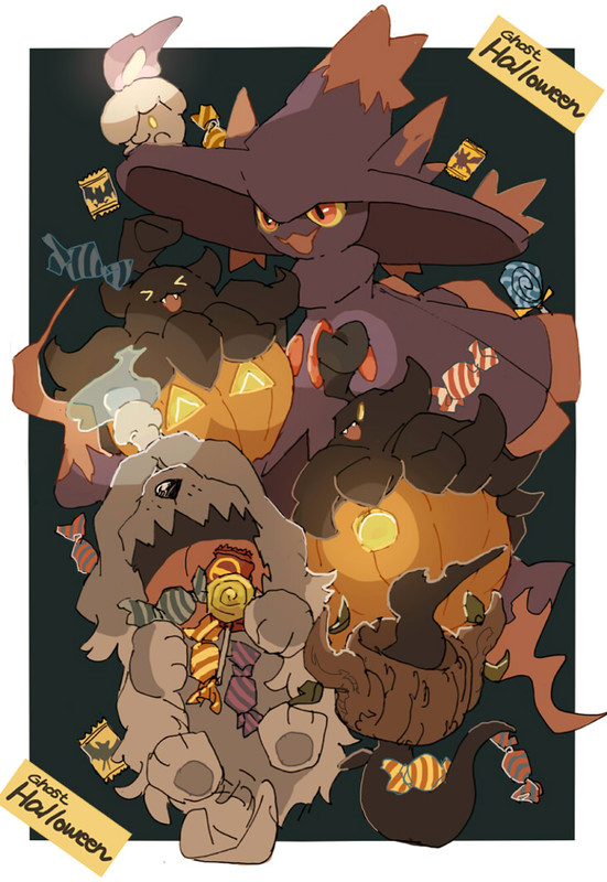 litwick-mismagius-pumpkaboo-phantump-and
