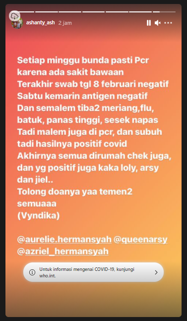 Ashanty positif Covid-19