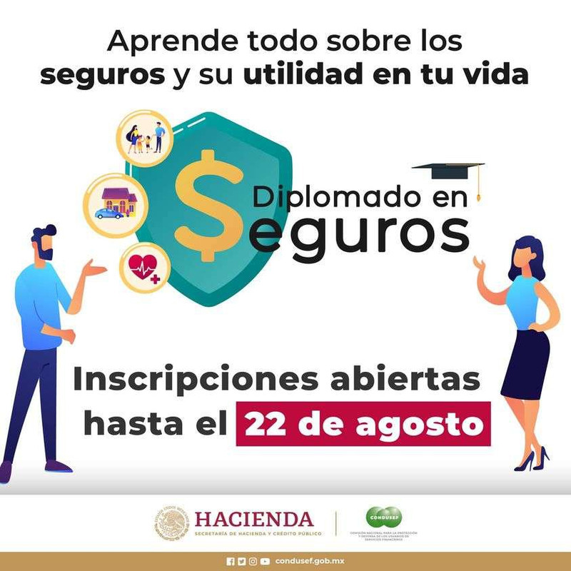 CONDUSEF: GRATIS Diplomado en Seguros 4ra. Gen. con Constancia (23 de agosto al 7 de noviembre de 2022)