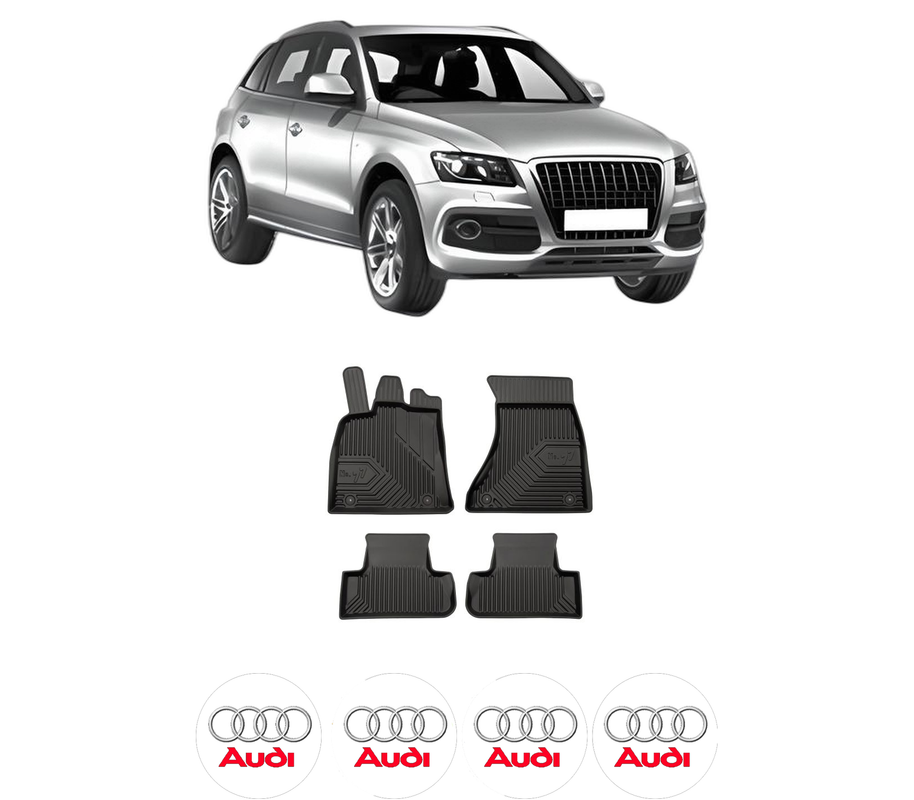 Set covorase presuri AUDI Q5 (8RB) din 2008-2017, auto, din cauciuc thermoplastic, 4 Stickere auto cu AUDI