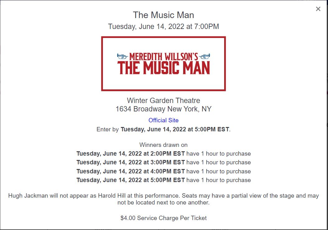 Hugh Jackman out of The Music Man this week?