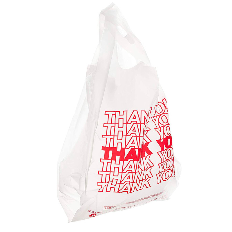 400 Pack- 1/6 White Thank You Plastic Shopping Bags - T-Shirt