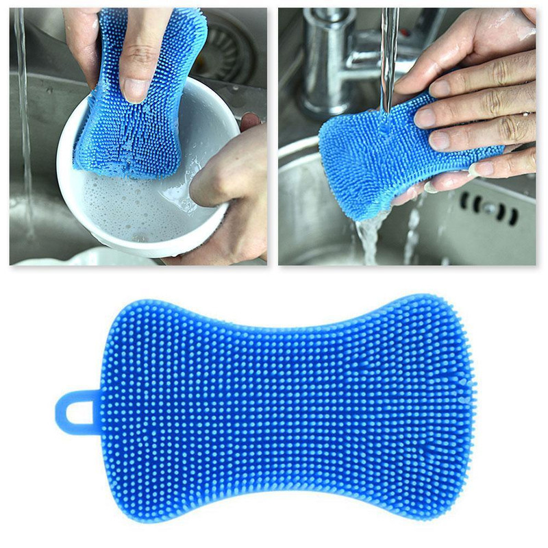 Silicone Kitchen Dish Washing Brush Sponge Scrubber Pot Pan BBQ Cleaner New