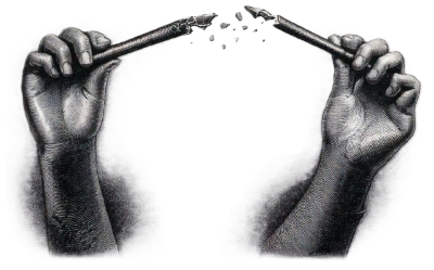 hands breaking a wand