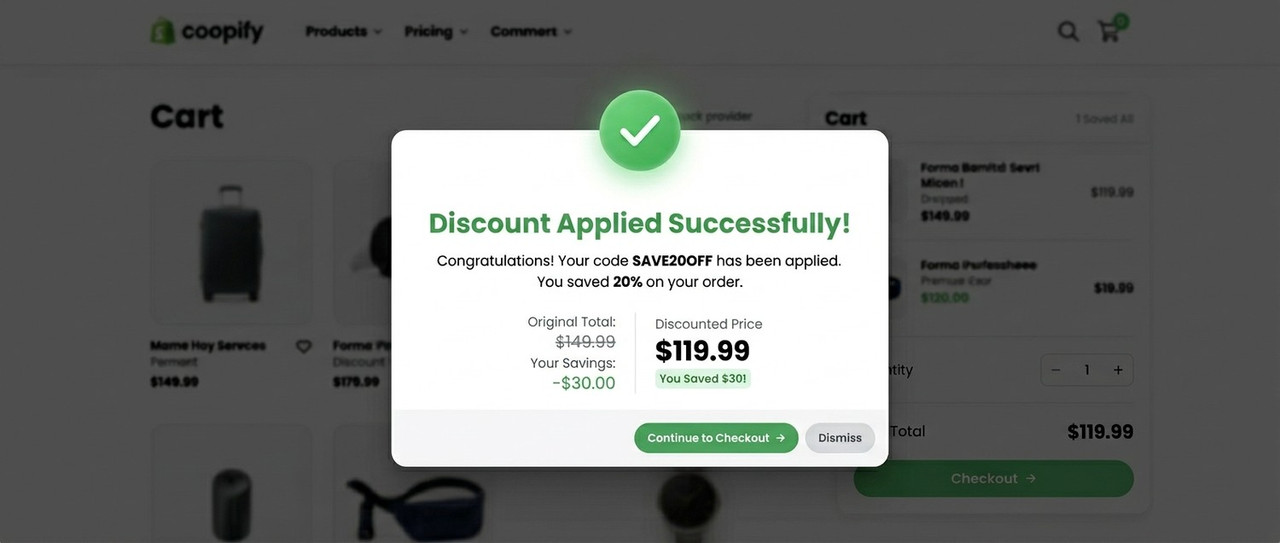 Процесс применения скидки по промокоду в корзине заказа