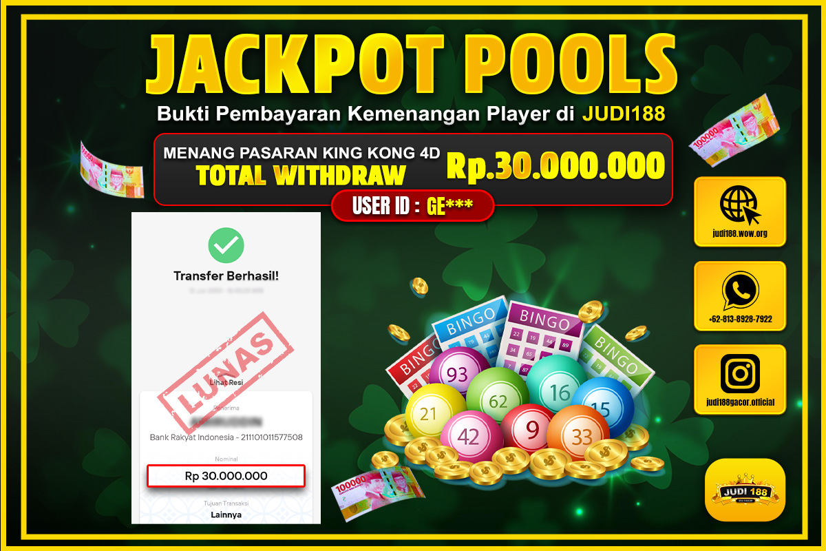 JUDI188 JACKPOT TOGEL PASARAN KING KONG 4D Rp.30.000.000,- SUDAH DIBAYARKAN!