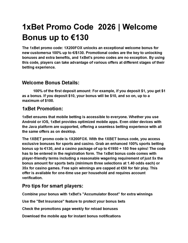 1XBET Promo Code BD - Bonus 100% up to €130