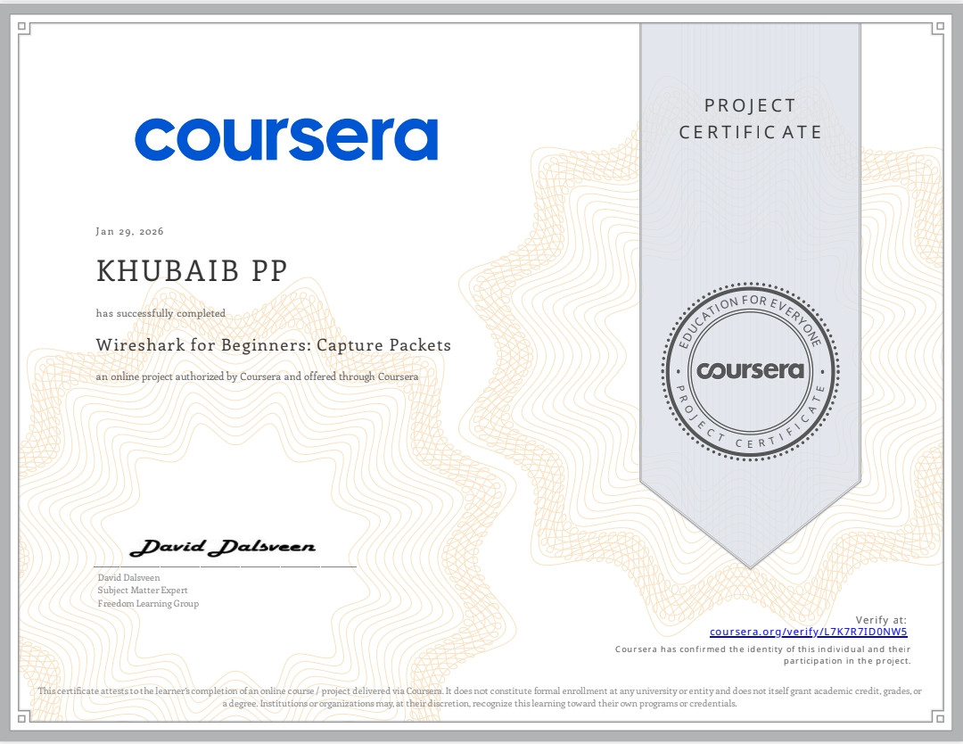 Wireshark for Beginners: Capture Packets certificate thumbnail
