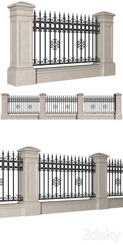Fence in classic style with wrought iron railing.Entrance to the house.Wrought Iron Entry Gate