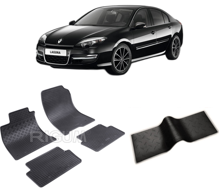 Set covorase auto RENAULT LAGUNA III din 07.2007-12.2015, cu covoras tunel median, CAROSERIE HATCHBACK, Presuri cauciuc 100%, compatibil cu autoturismul RENAULT LAGUNA III, Rigum