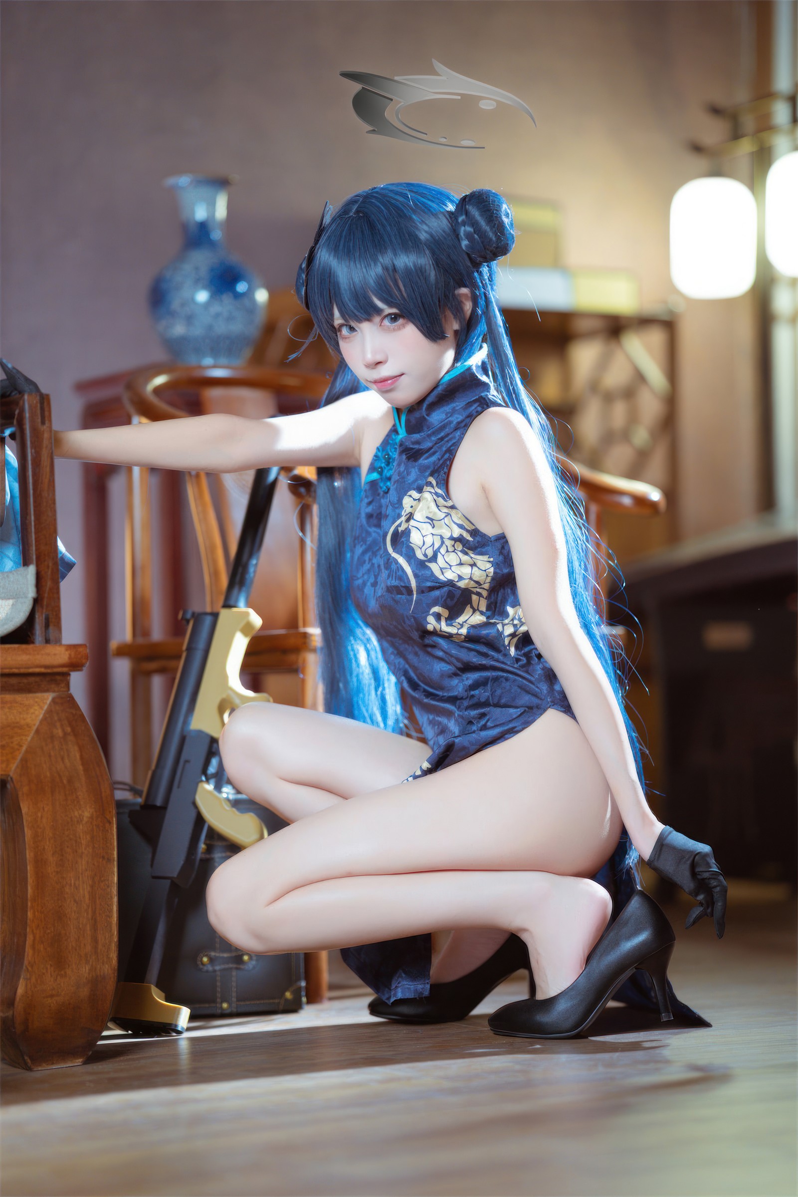 三無人型 COS 二次元：蔚蓝档案龙华妃咲旗袍写真（42P／407M）插图