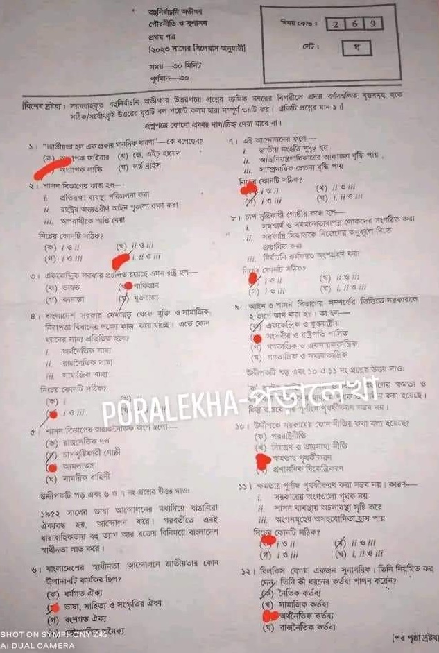 ময়মনসিংহ বোর্ড এইচএসসি পৌরনীতি ও সুশাসন ১ম পত্র MCQ প্রশ্ন সমাধান ২০২৩