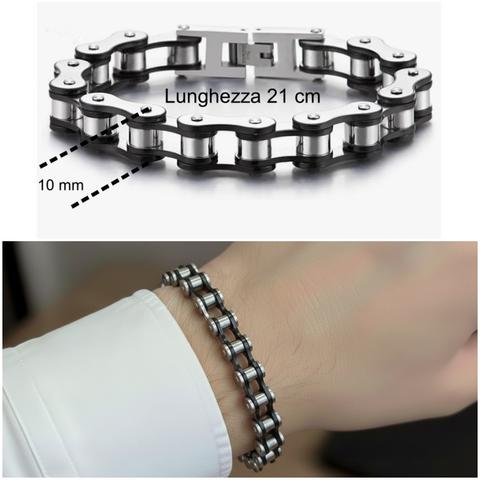 Bracciale Pelle Uomo Bracciale Biker Manette Uomo - Acciaio Inox Nero E Argento - Bling Jewelry 8 Pollici