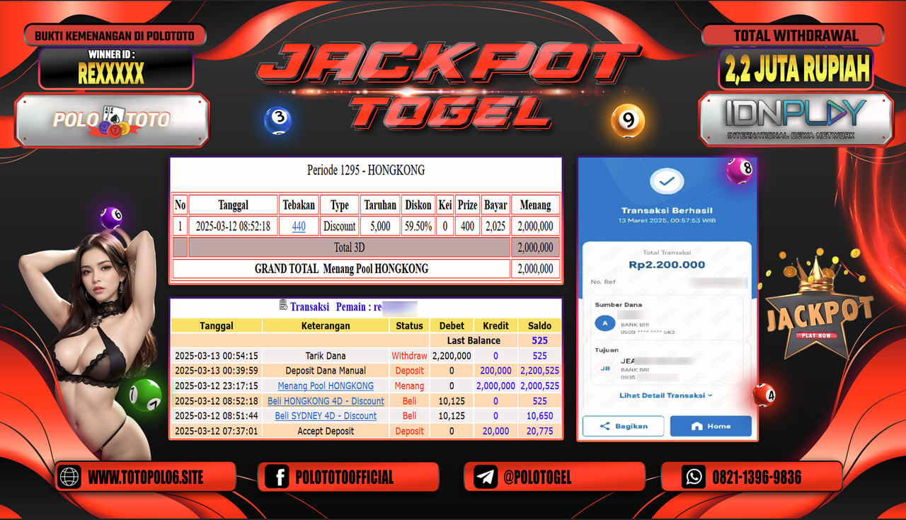 POLOTOTO JACKPOT TOGEL PASARAN HONGKONG Rp.2.200.000,-