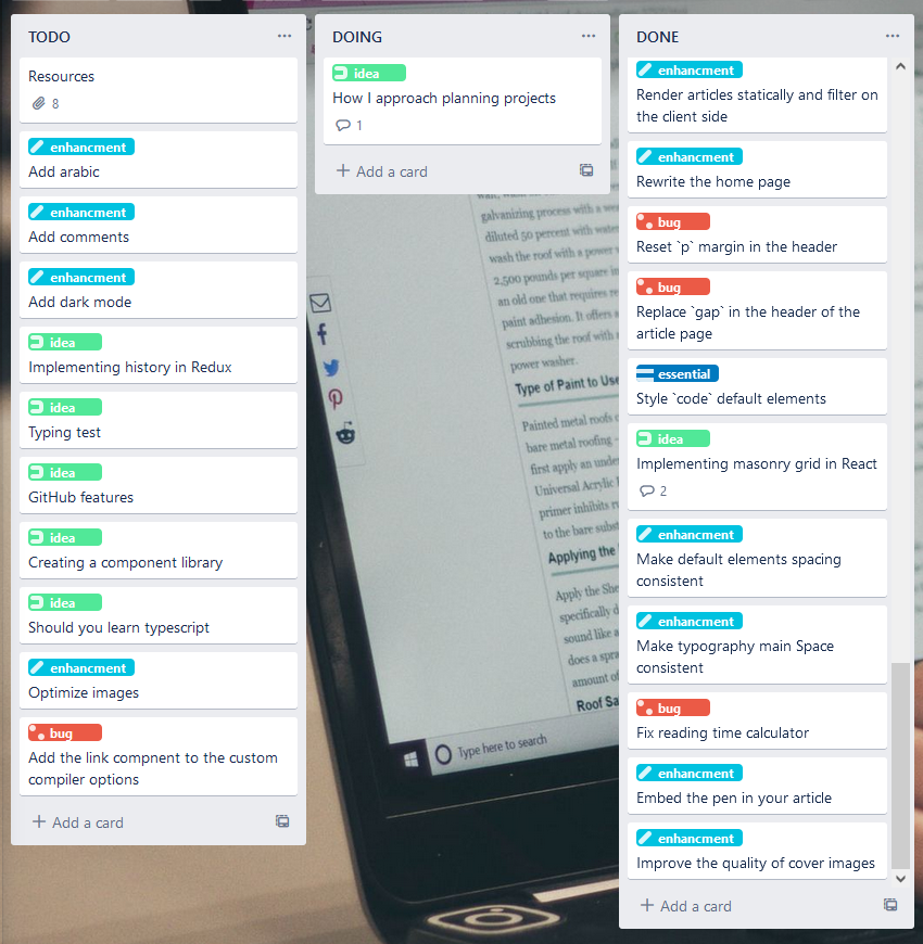The lists in the board of this blog