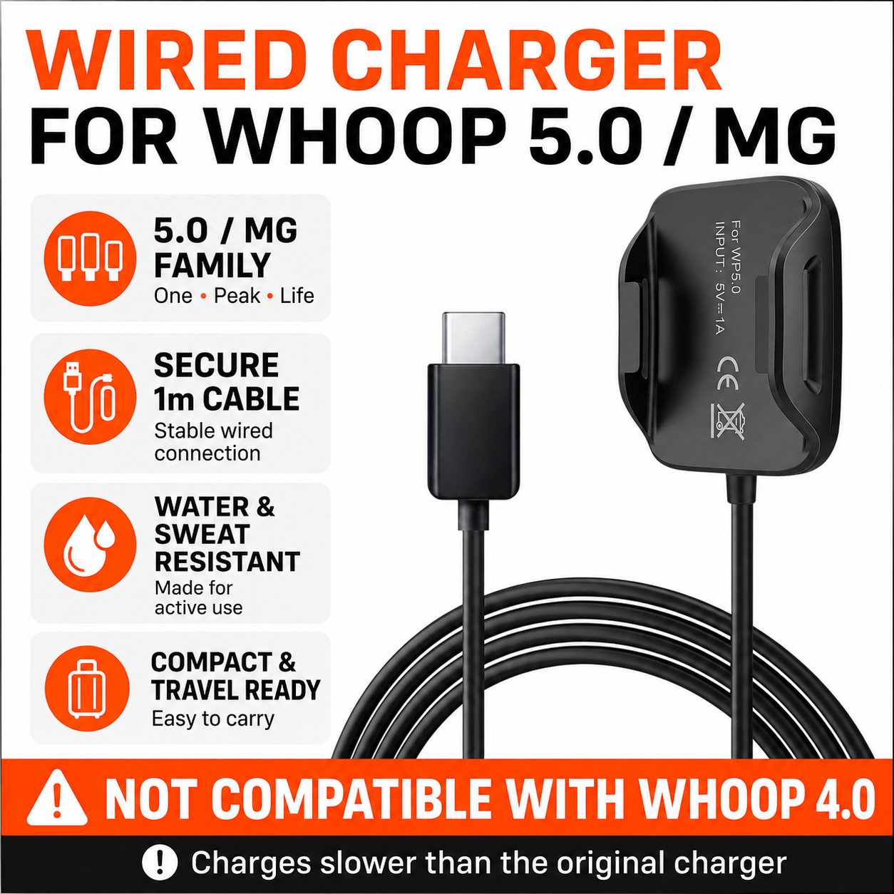 DADO wired charger compatible with WHOOP 5.0 and MG devices