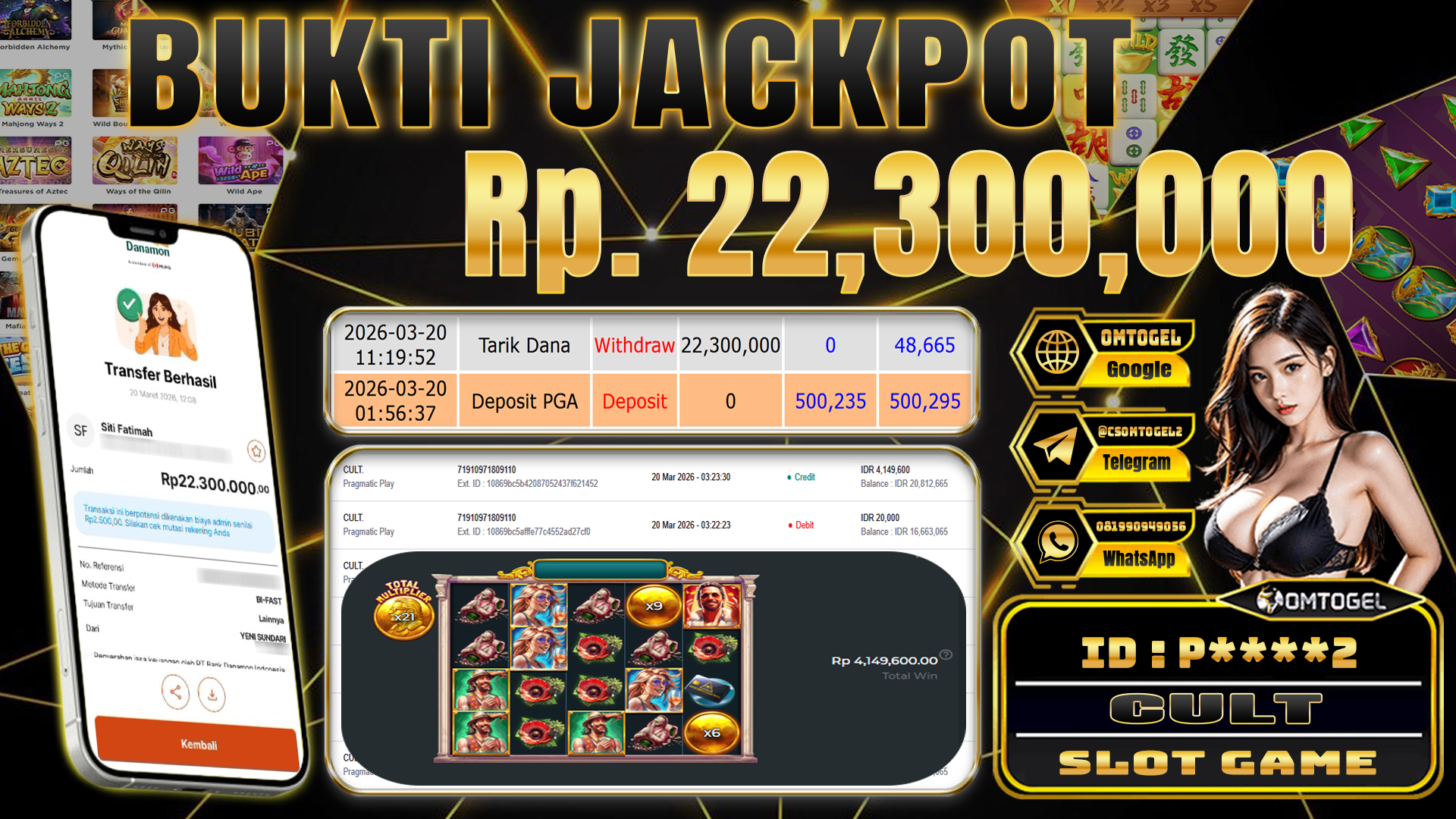 OMTOGEL JACKPOT PRAGMATIC PLAY CULT, 22 JUTA DI BAYAR LUNAS ,-