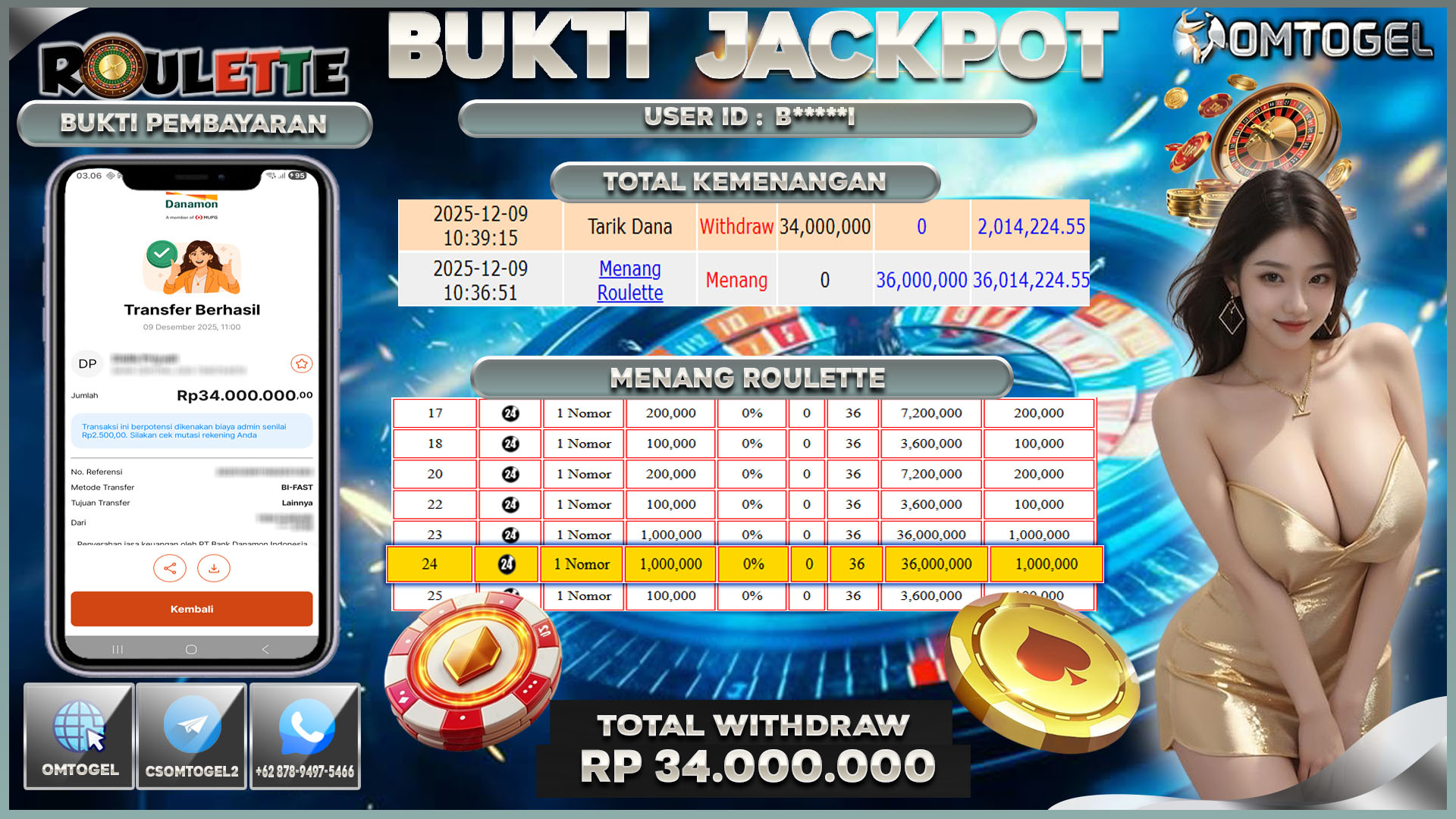 OMTOGEL JACKPOT LIVEGAMES ROULETTE  ,34 JUTA DI BAYAR LUNAS ,-