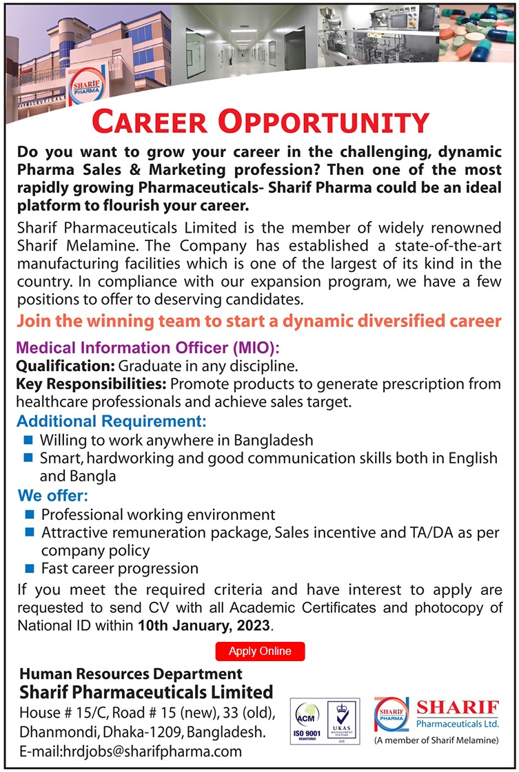 Sharif Pharmaceuticals Ltd Job Circular 2023