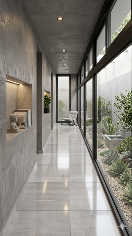 Interior corridor La Rejoyada minimalist home Mérida